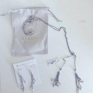 Kendra Scott Silver Winifred Y-Necklace Earrings Cubic Zirconia Lariat Closure